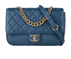 Studded CC Flap Bag, Leather, Blue, 24755068(2017-18), AC, 3*